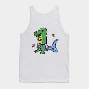 Mermaid Tail Tyrannosaurus Dinosaur Dino Cartoon Cute Character Tank Top